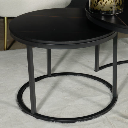 Salontafel rond 2delig marmerlook Bero zwart side table steen bijzettafel