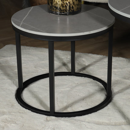 Salontafel rond 2delig marmerlook Lotte grijs side table steen bijzettafel