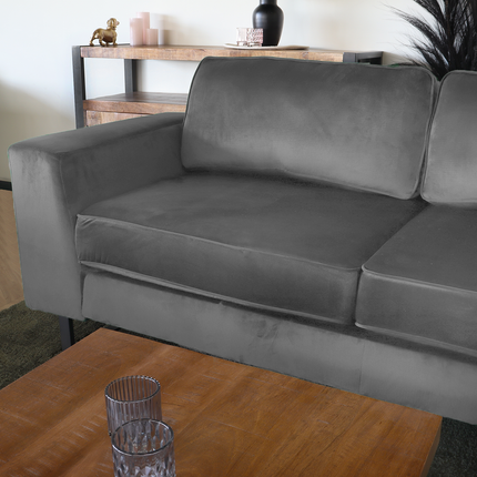 Hoekbank design Puckerto 290cm bank velvet grijs hoek loungebank rechts bankstel