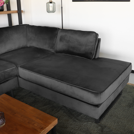 Hoekbank design Puckerto 290cm bank velvet antraciet hoek loungebank rechts bankstel