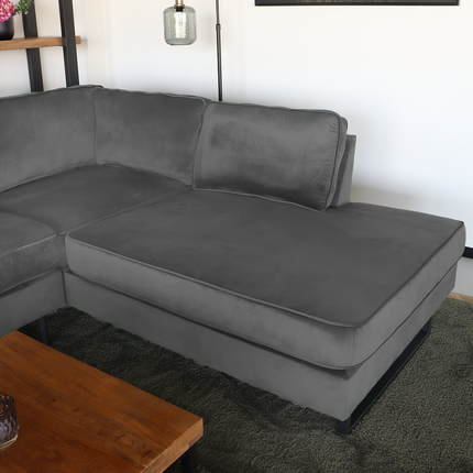 Hoekbank design Puckerto 290cm bank velvet grijs hoek loungebank rechts bankstel