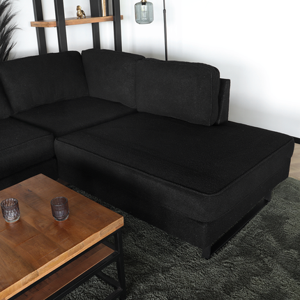 Hoekbank design Puckerto 290cm bank teddy zwart hoek loungebank rechts bankstel