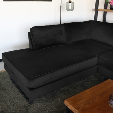 Hoekbank Puckerto zwart velvet 290cm links