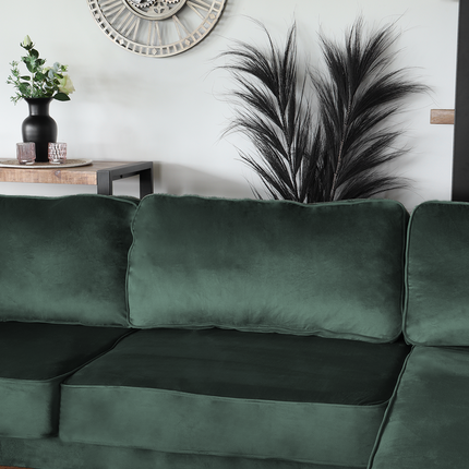 Hoekbank design Lizza 269cm bank donkergroen velvet loungebank zowel links als rechts bankstel