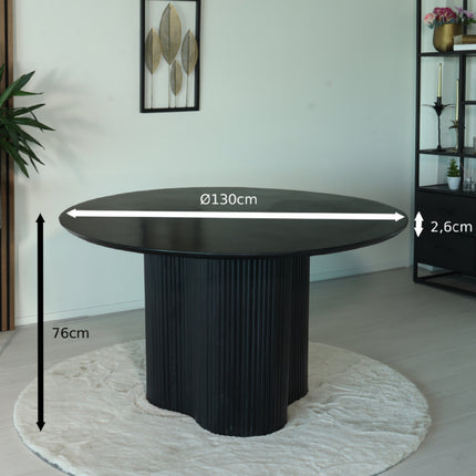 Eettafel organisch rond mangohout Demi 130cm zwart organische eettafel