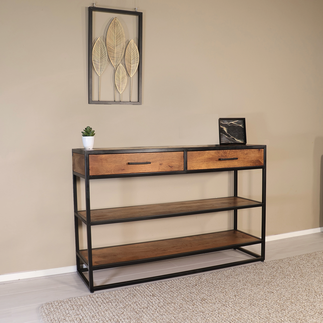 Bijzettafel visgraat 120cm mangohout bruin Livia