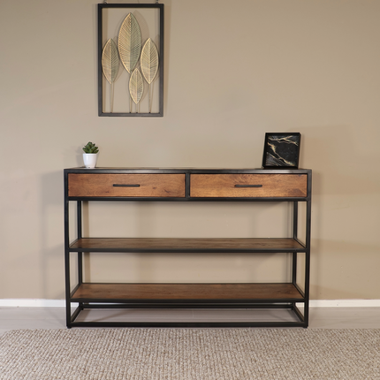 Bijzettafel visgraat 120cm mangohout bruin Livia
