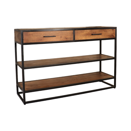 Bijzettafel visgraat 120cm mangohout bruin Livia