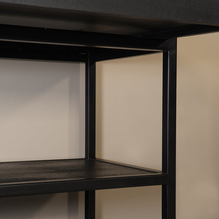 Bijzettafel visgraat 120cm mangohout zwart Livia