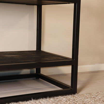 Bijzettafel visgraat 120cm mangohout zwart Livia