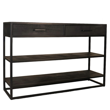 Bijzettafel visgraat 120cm mangohout zwart Livia