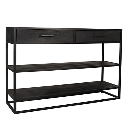 Bijzettafel visgraat 120cm mangohout zwart Livia