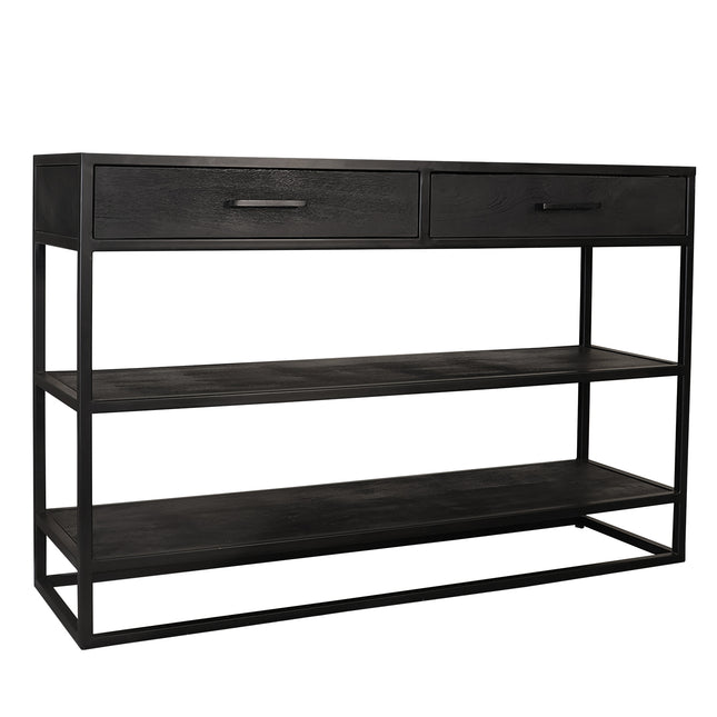 Bijzettafel visgraat 120cm mangohout zwart Livia