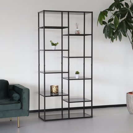 Boekenkast industrieel Gina metalen wandmeubel zwart 90x185cm