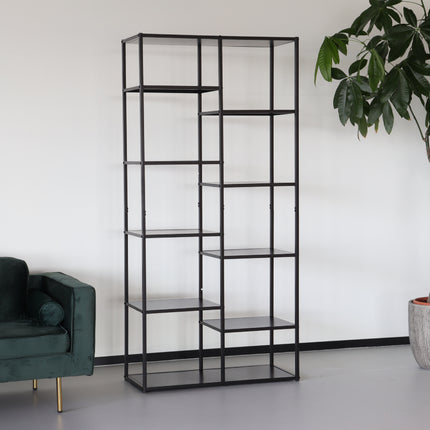 Boekenkast industrieel Gina metalen wandmeubel zwart 90x185cm