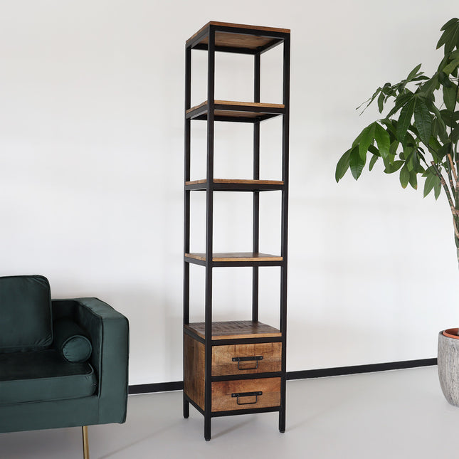 Boekenkast mangohout Jaell kast industrieel 183cm duurzaam massief hout mango wandkast