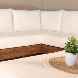 Loungebank tuin set Boris wit acaciahout 250cm met tafel met kussen