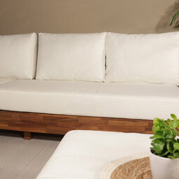 Loungebank tuin set Boris wit acaciahout 250cm met tafel met kussen