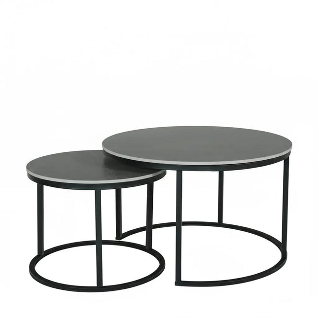 Salontafel marmerlook rond 2delig grijs steen Bero
