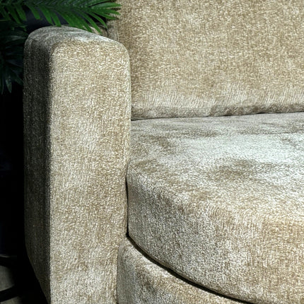 Hoekbank rond design Nox 250cm bank met ronding beige chenille bankstel links loungebank