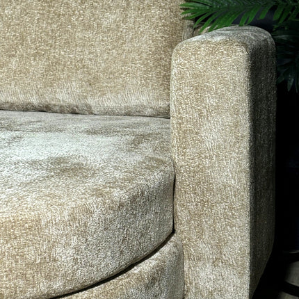 Hoekbank rond design Nox 250cm bank met ronding beige chenille bankstel rechts loungebank