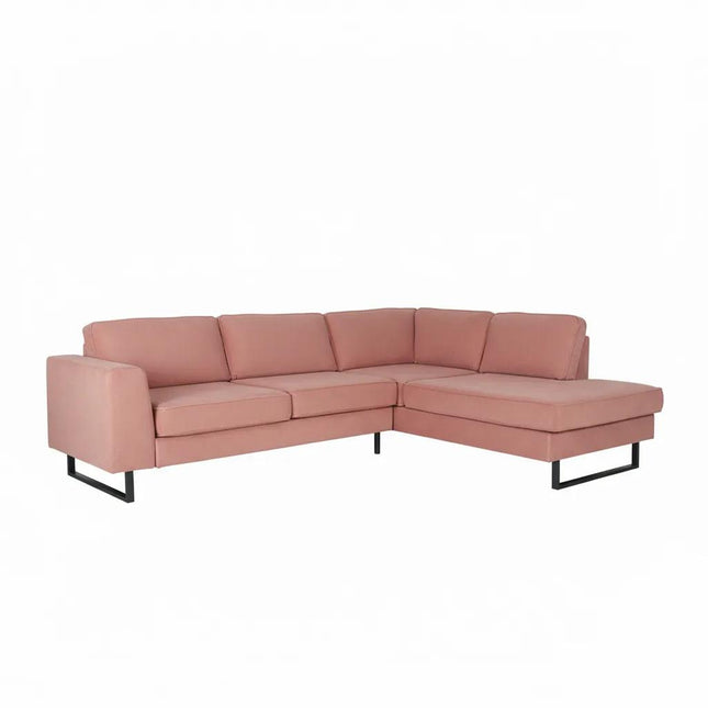 Hoekbank Puckerto roze velvet 290cm rechts