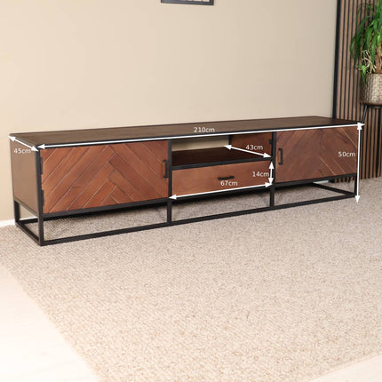 Tv meubel visgraat walnoot mangohout 210cm Danae