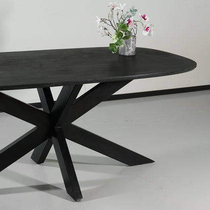 Eettafel deens ovaal mangohout 180cm Austin zwart ovale tafel duurzaam mango eetkamertafel