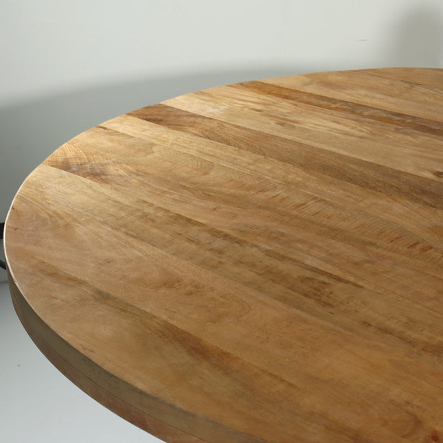 Eettafel rond mangohout 150cm Jones lichtbruin ronde industriële tafel duurzaam mango eetkamertafel