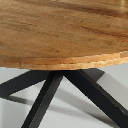 Eettafel rond mangohout 150cm Jones lichtbruin ronde industriële tafel duurzaam mango eetkamertafel