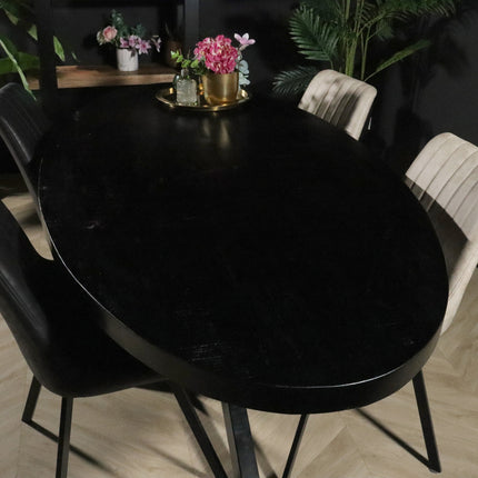Tweedekans model: Eettafel ovaal mangohout 200cm James zwart ovale industriële tafel duurzaam mango eetkamertafel