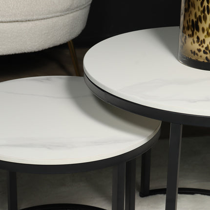 Salontafel rond 2delig marmerlook Lotte wit side table steen bijzettafel