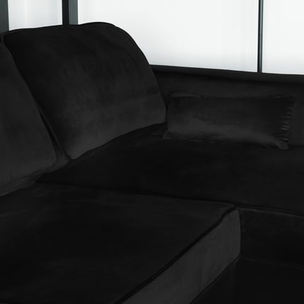 Hoekbank design Darsiono 280cm bank zwart velvet loungebank zowel links als rechts bankstel