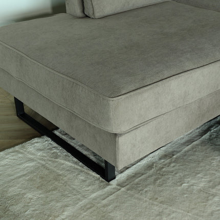 Hoekbank design Puckerto 290cm bank taupe ribstof hoek loungebank links bankstel