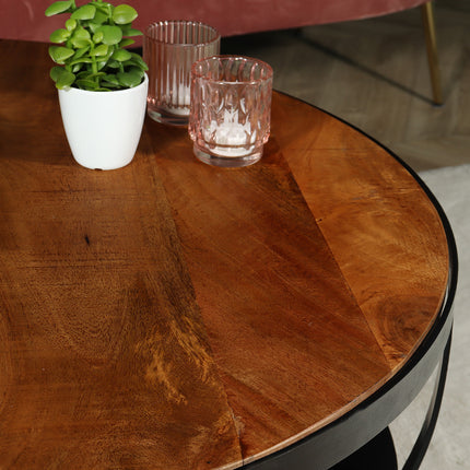 Salontafel rond mangohout Kayleigh 80x80 bruin side table industrieel bijzettafel mango hout