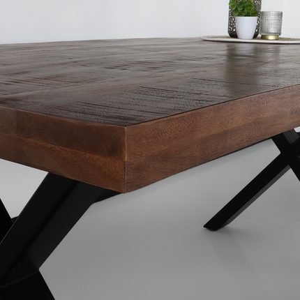 Eettafel rechthoekig mangohout Xavier 180cm duurzaam tafel met X-poot mango eetkamertafel rechthoek hout