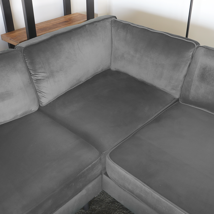 Hoekbank design Puckerto 290cm bank velvet grijs hoek loungebank rechts bankstel