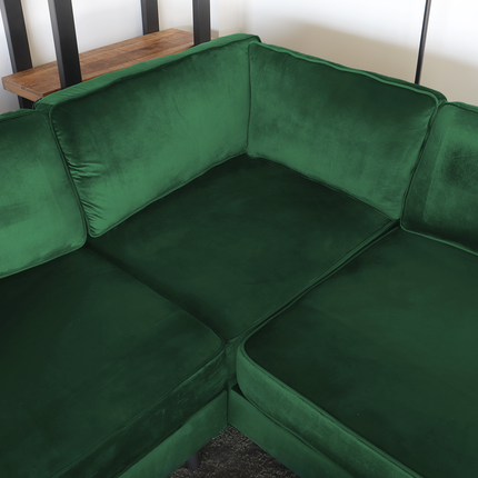 Hoekbank design Puckerto 290cm bank velvet donkergroen hoek loungebank links bankstel