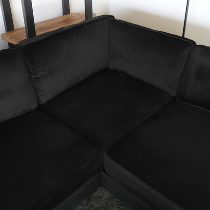 Hoekbank design Puckerto 290cm bank velvet zwart hoek loungebank rechts bankstel