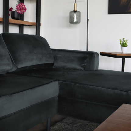 Hoekbank Darsiono antraciet velvet 280cm links en rechts