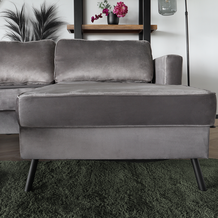 Hoekbank design Lizza 269cm bank grijs velvet loungebank zowel links als rechts bankstel