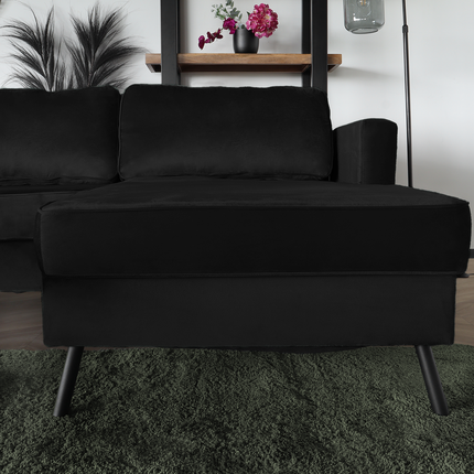 Hoekbank design Lizza 269cm bank zwart velvet loungebank zowel links als rechts bankstel