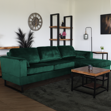 Hoekbank design Darsiono 280cm bank donkergroen velvet loungebank zowel links als rechts bankstel