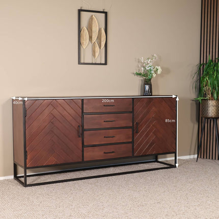 Dressoir visgraat mangohout 200cm walnoot Cody