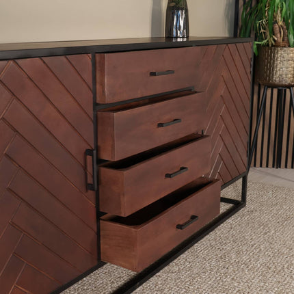 Dressoir visgraat mangohout 200cm walnoot Cody