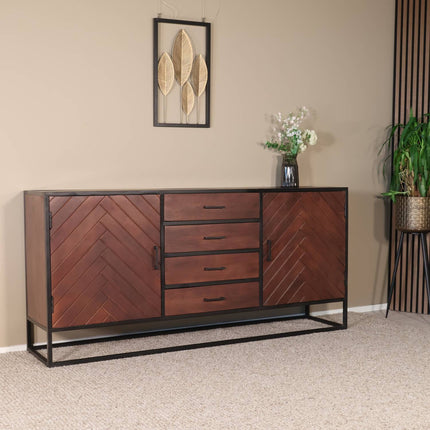 Dressoir visgraat mangohout 200cm walnoot Cody