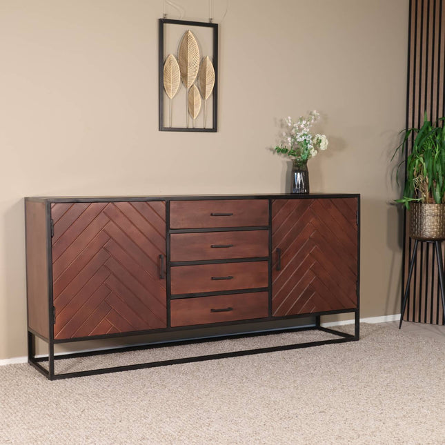Dressoir visgraat mangohout 200cm walnoot Cody