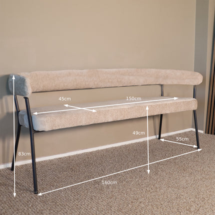 Eetkamerbank Meggie 160cm beige chenille