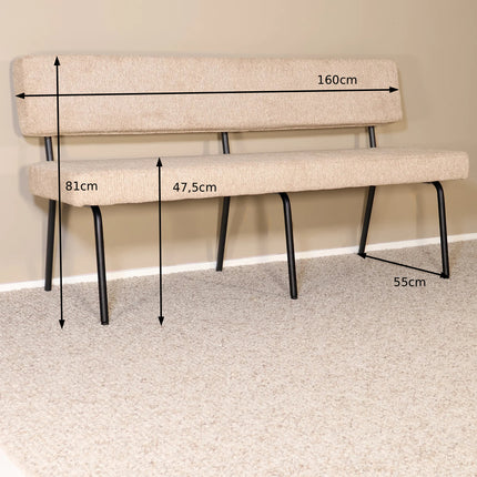 Eetkamerbank Wendy 160cm beige stof
