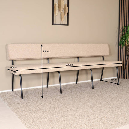 Eetkamerbank Wendy 220cm beige stof